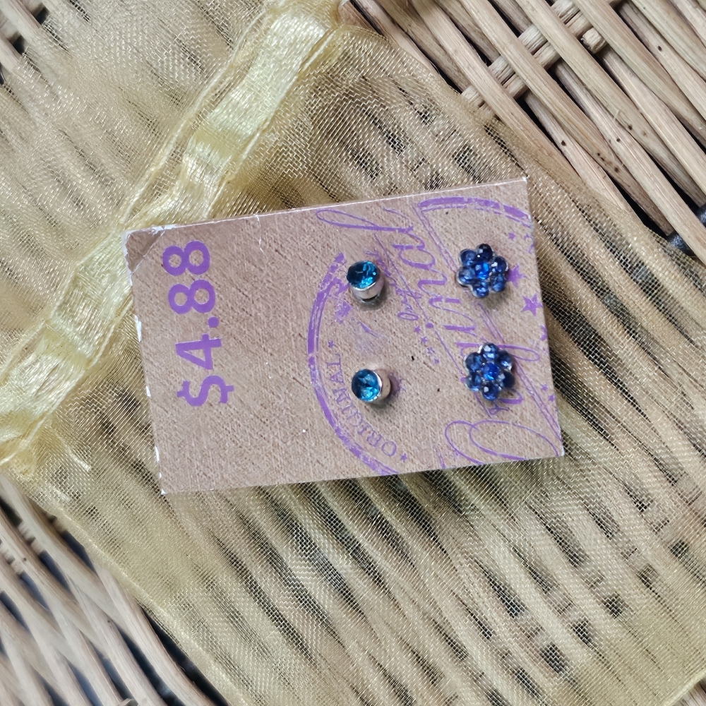 Blue Floral Stud Earrings